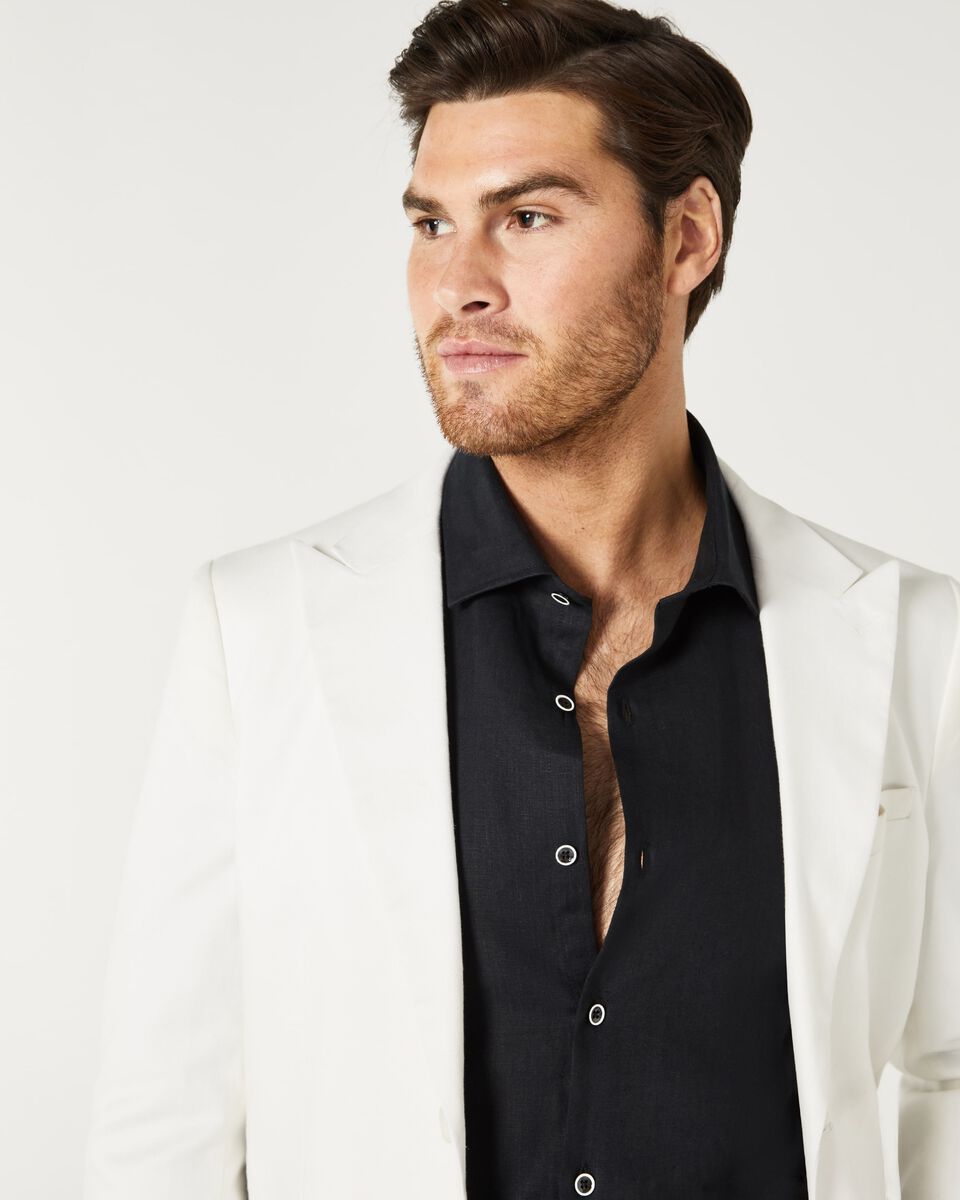 Mens Ivory Relaxed Slim Linen Tailored Suit Jacket